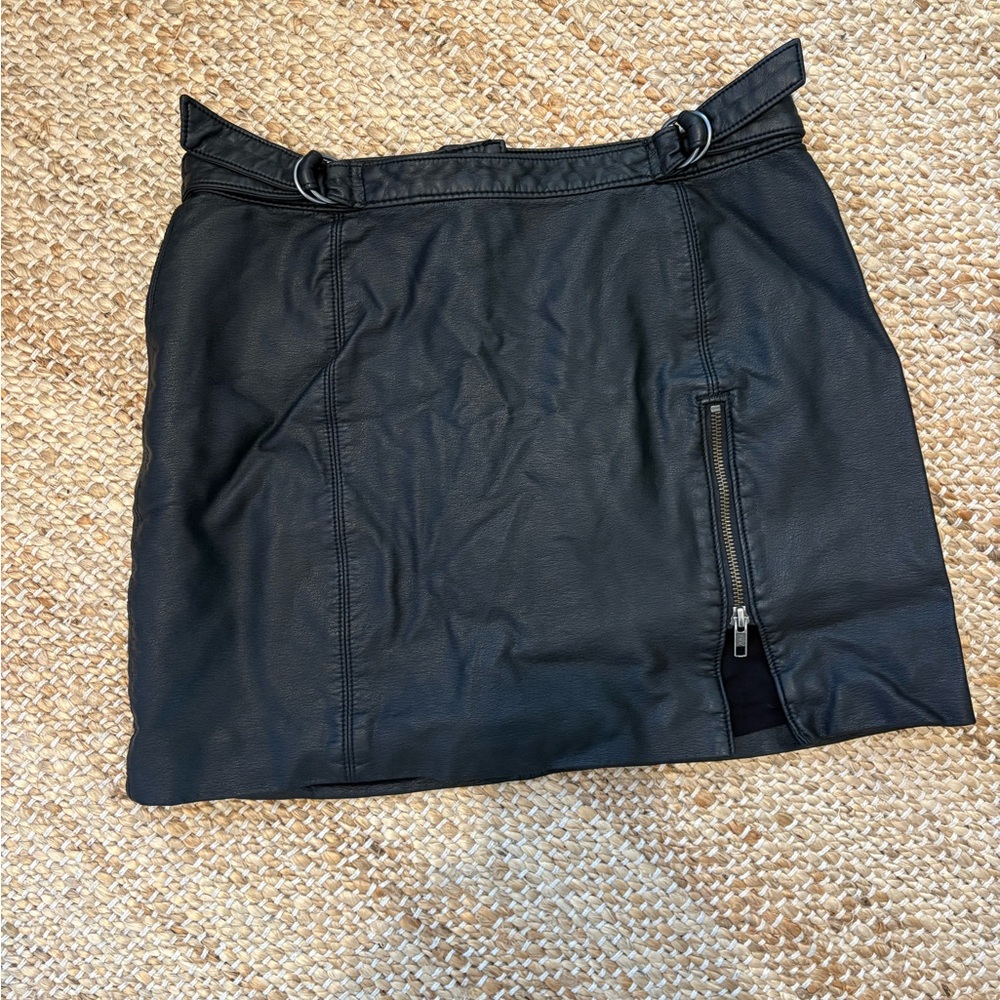 Free People Black Mini Skirt with Zipper Detail